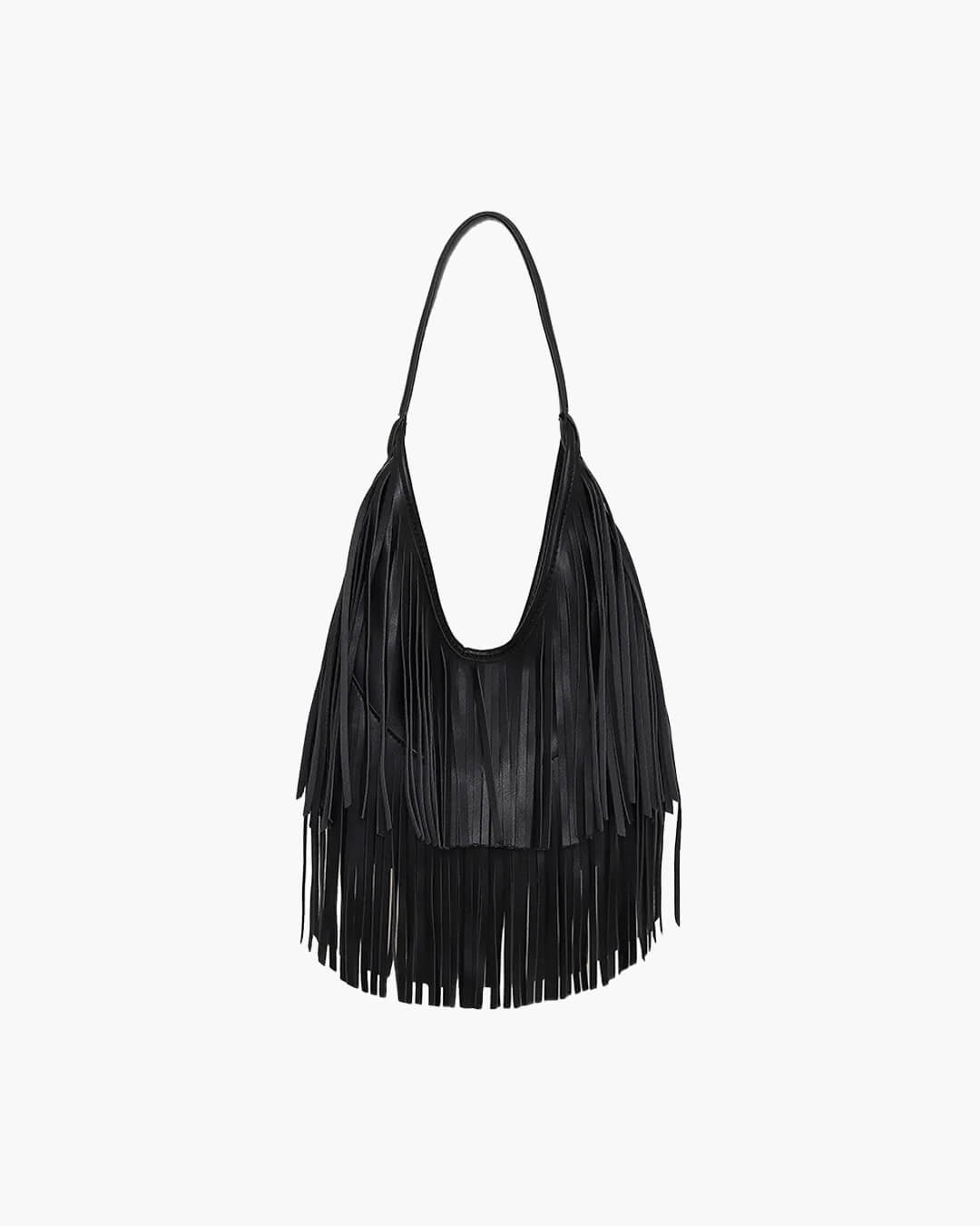 Tatiana Long Tassel PU Leather Hobo Shoulder Bag – Black – view 1