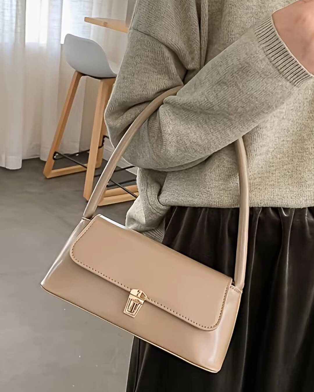 Tally Vegan Leather Satchel Shoulder Bag with Lock Detail – view 4