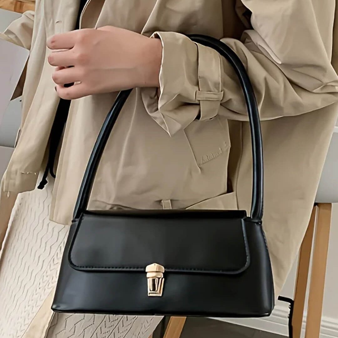 Tally Vegan Leather Satchel Shoulder Bag with Lock Detail – view 2