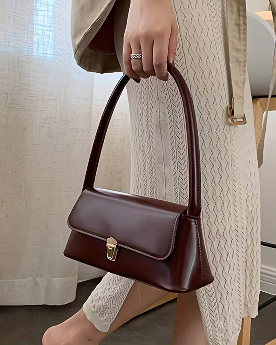 Tally Vegan Leather Satchel Shoulder Bag with Lock Detail – view 7