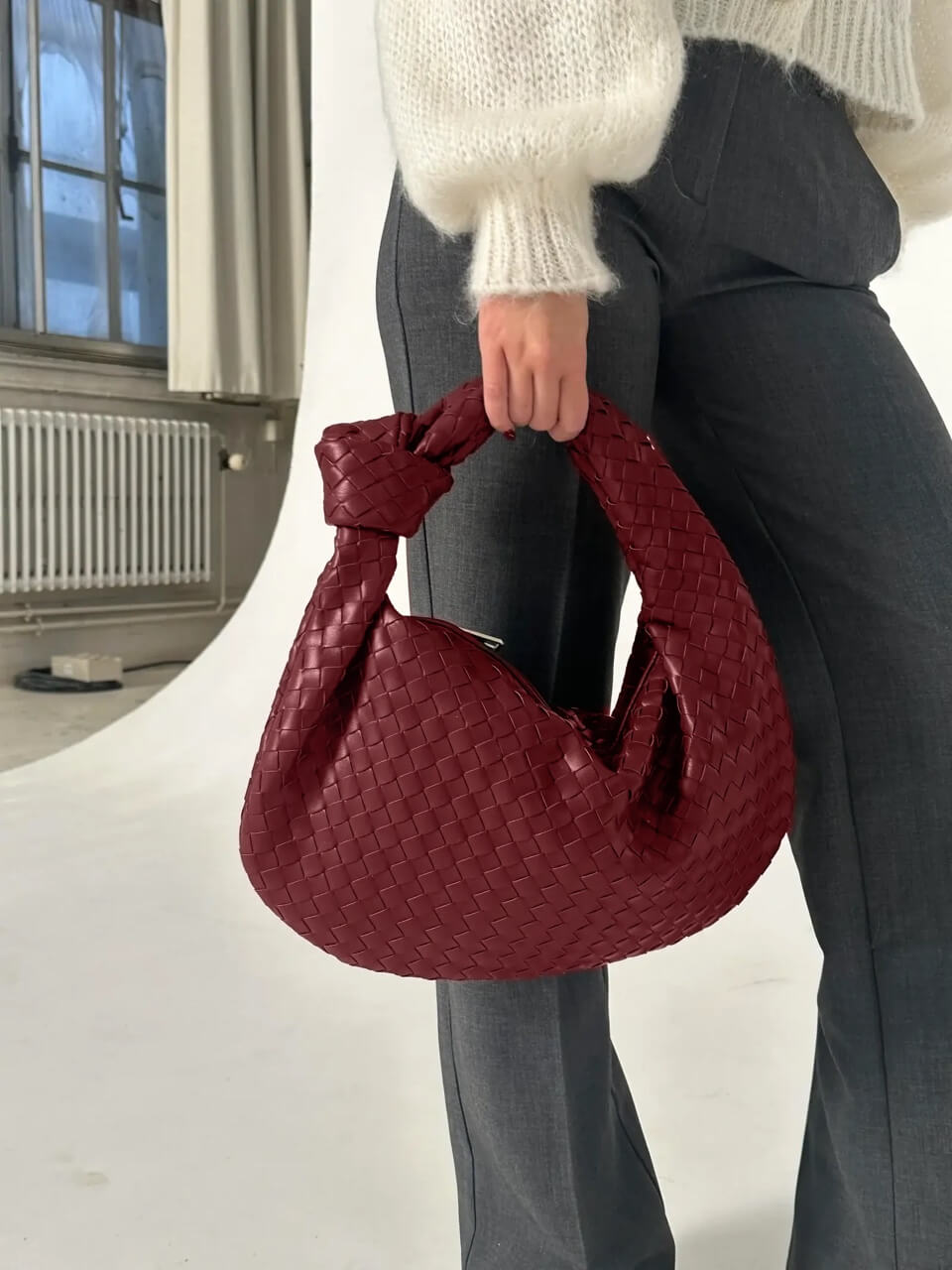 Hand-Woven Medium Shoulder Bag with Leather Accents