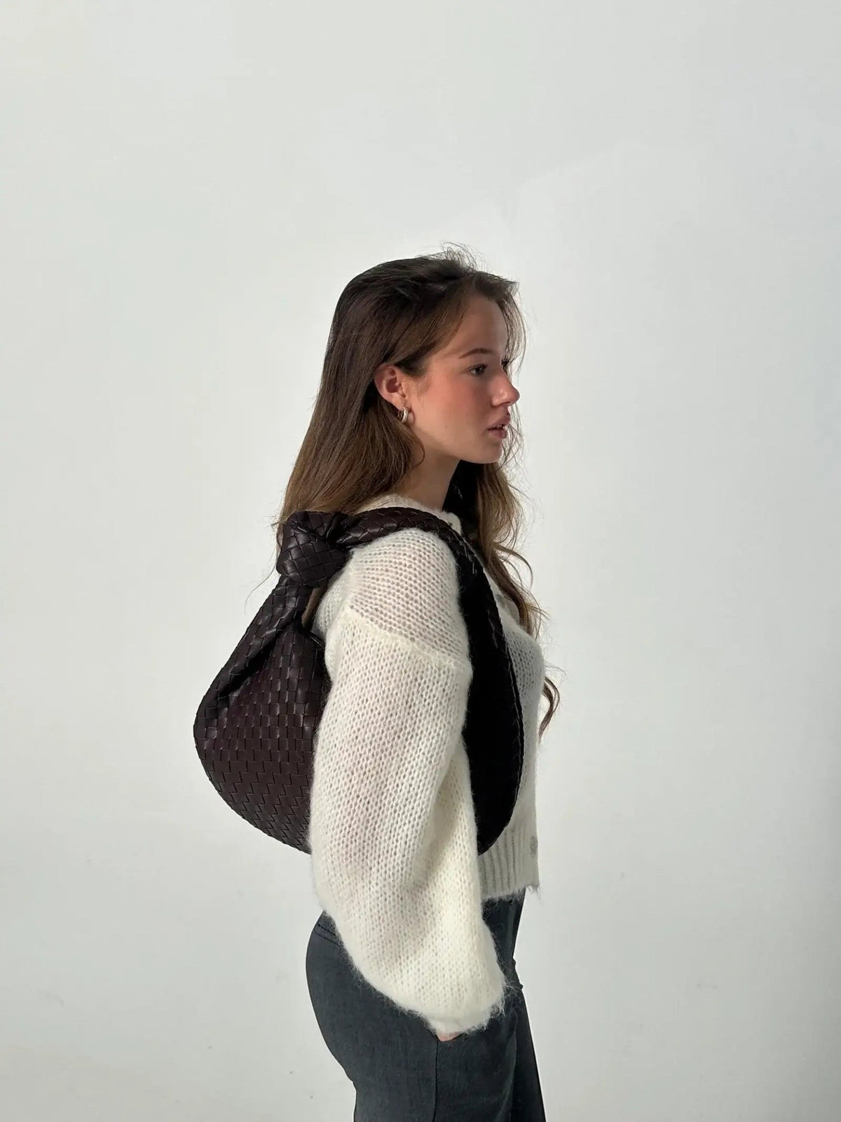 Hand-Woven Medium Shoulder Bag with Leather Accents