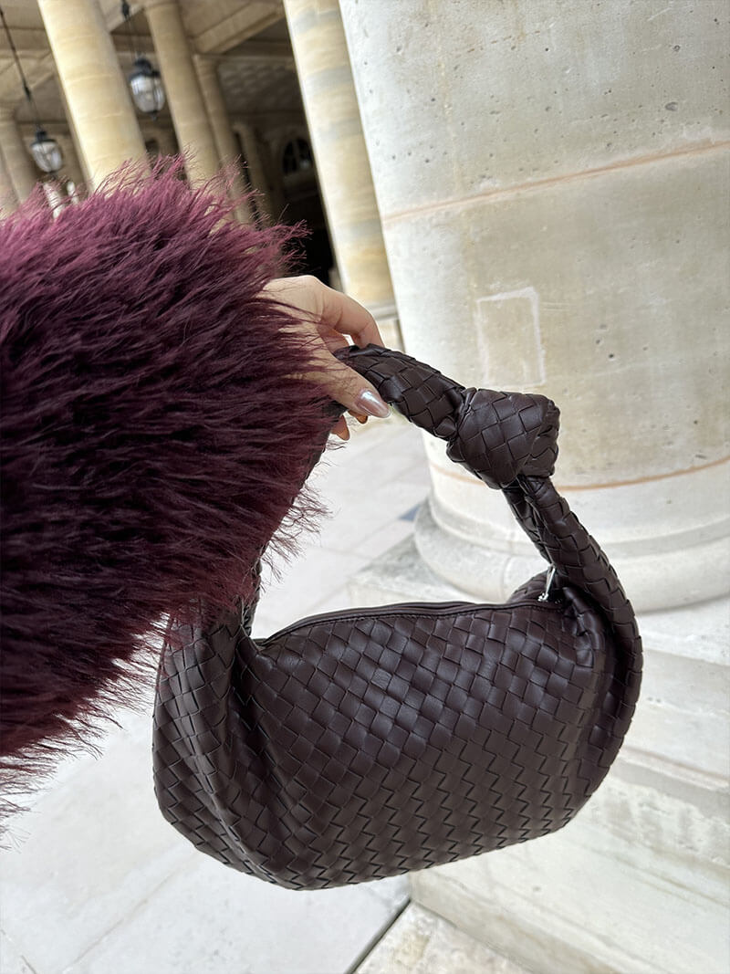 Hand-Woven Medium Shoulder Bag with Leather Accents
