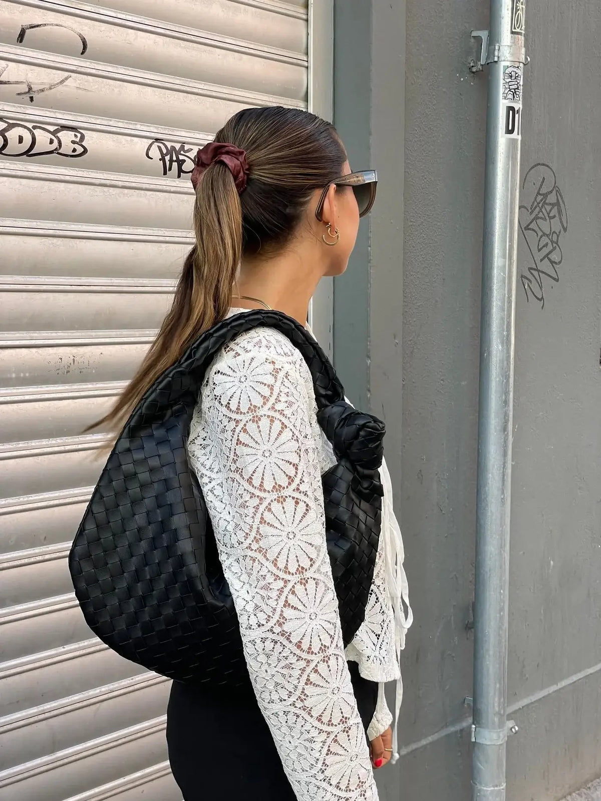 Hand-Woven Medium Shoulder Bag with Leather Accents
