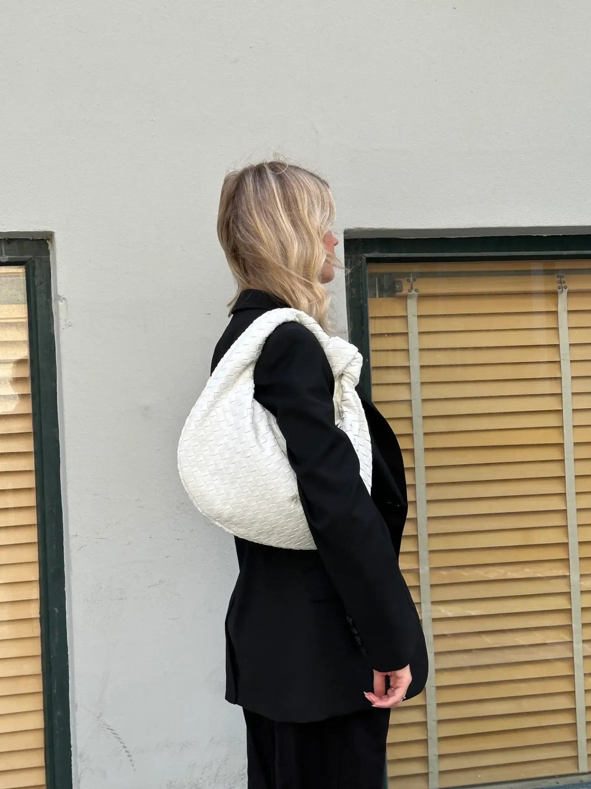 Hand-Woven Medium Shoulder Bag with Leather Accents