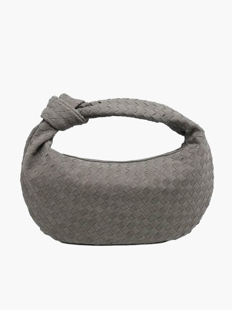 Woven Faux Suede Medium Shoulder Bag with Knot Detail