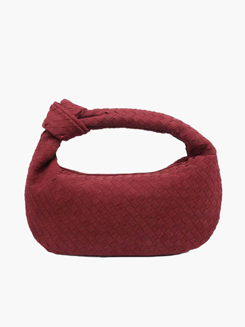 Woven Faux Suede Medium Shoulder Bag with Knot Detail