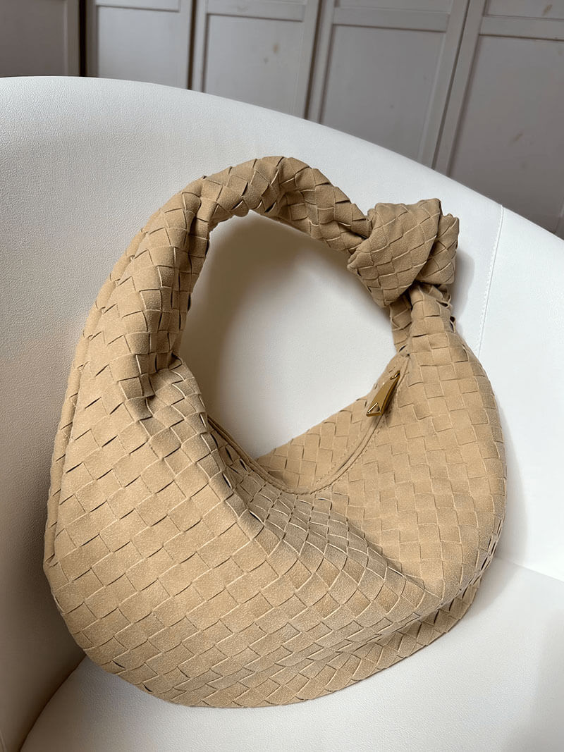Woven Faux Suede Medium Shoulder Bag with Knot Detail – view 8