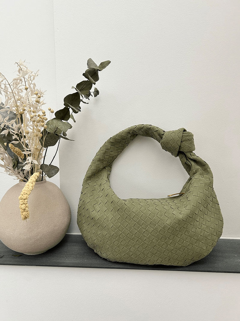 Woven Faux Suede Medium Shoulder Bag with Knot Detail