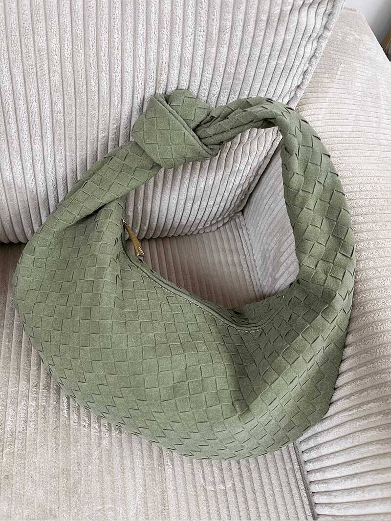 Woven Faux Suede Medium Shoulder Bag with Knot Detail