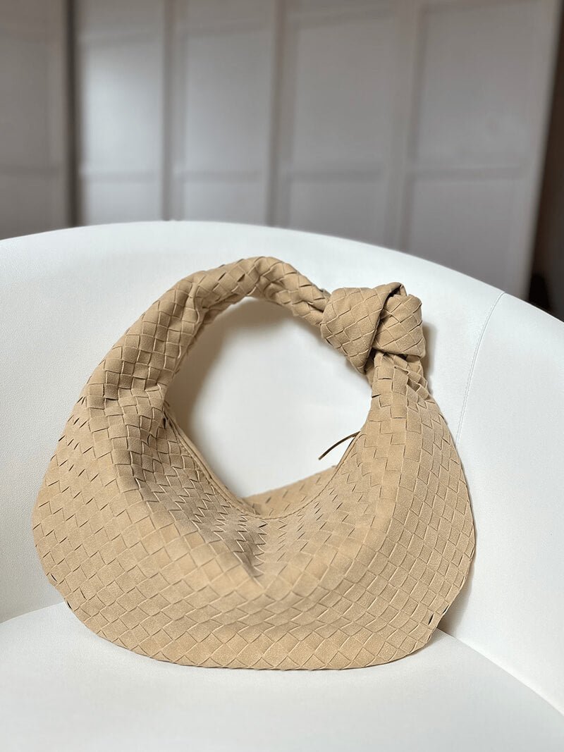 Woven Faux Suede Medium Shoulder Bag with Knot Detail – view 10