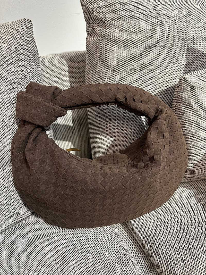 Woven Faux Suede Medium Shoulder Bag with Knot Detail