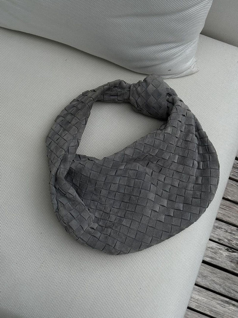 Woven Faux Suede Medium Shoulder Bag with Knot Detail