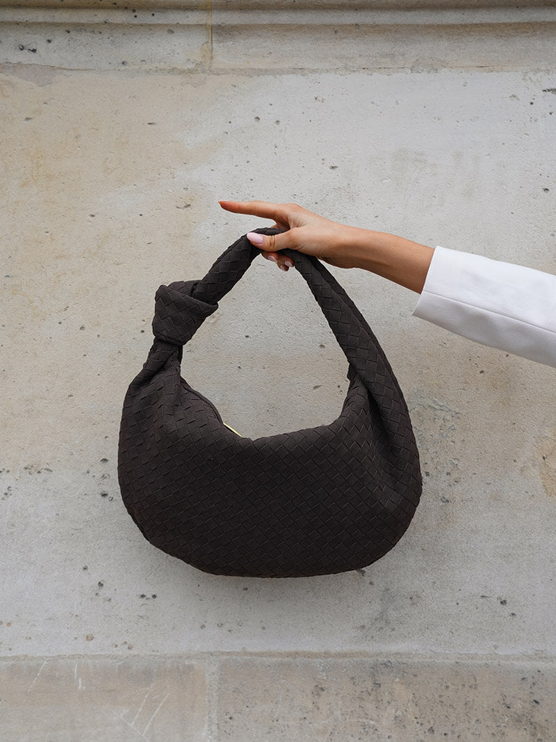 Woven Faux Suede Medium Shoulder Bag with Knot Detail – view 4