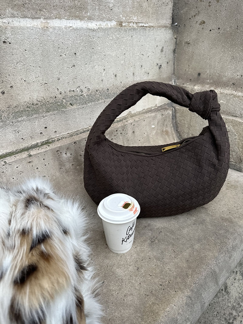Woven Faux Suede Medium Shoulder Bag with Knot Detail