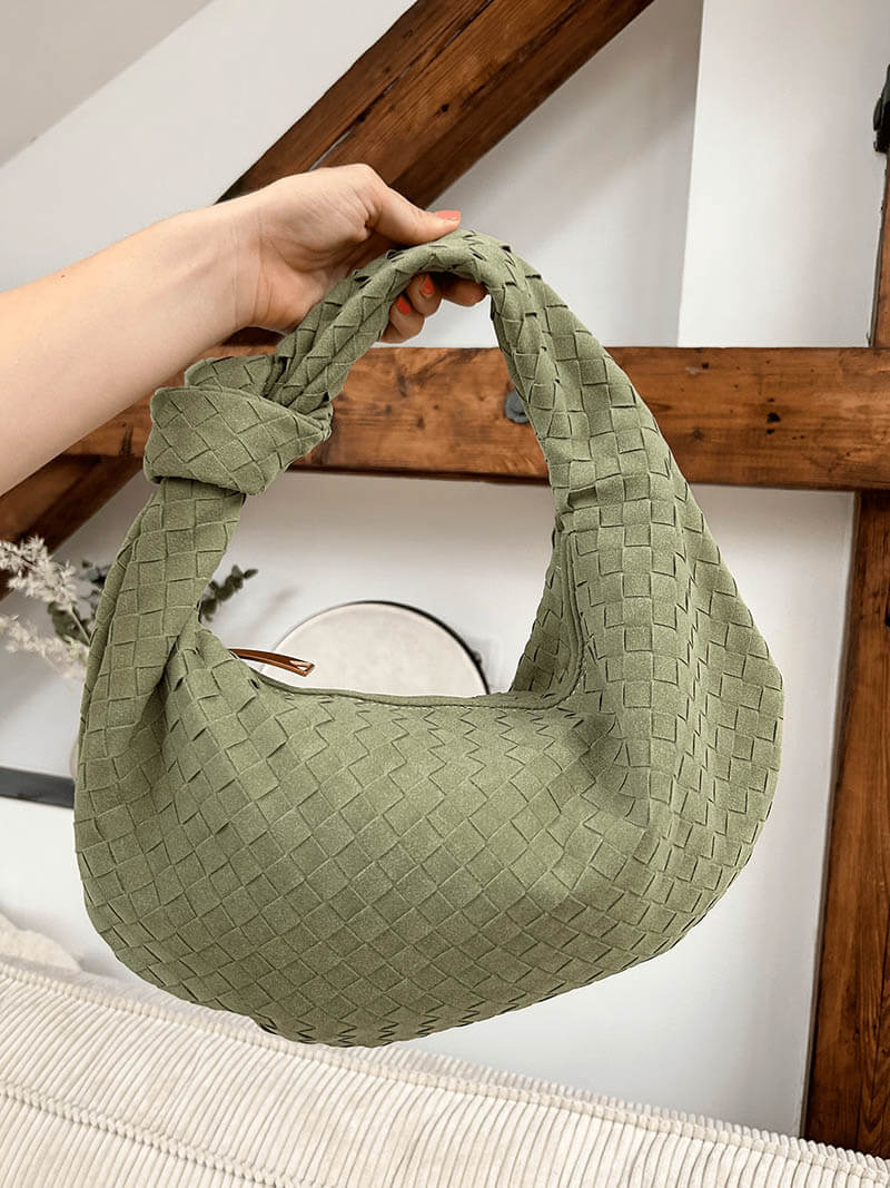 Woven Faux Suede Medium Shoulder Bag with Knot Detail