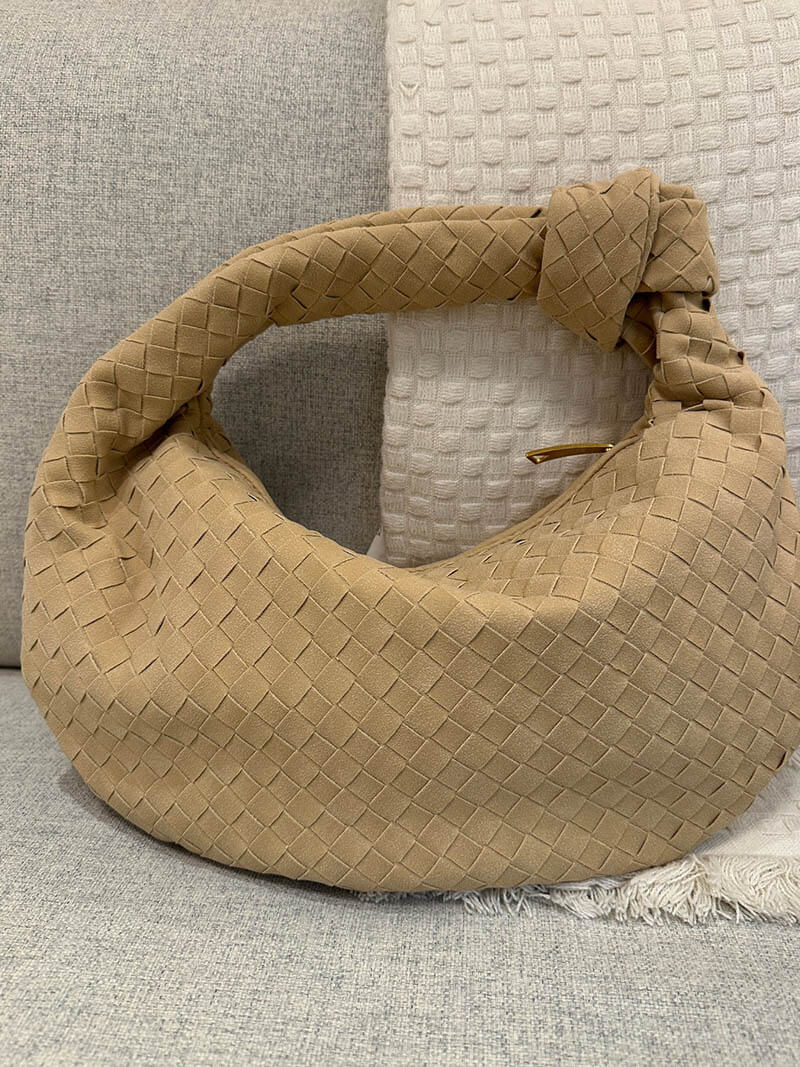Woven Faux Suede Medium Shoulder Bag with Knot Detail