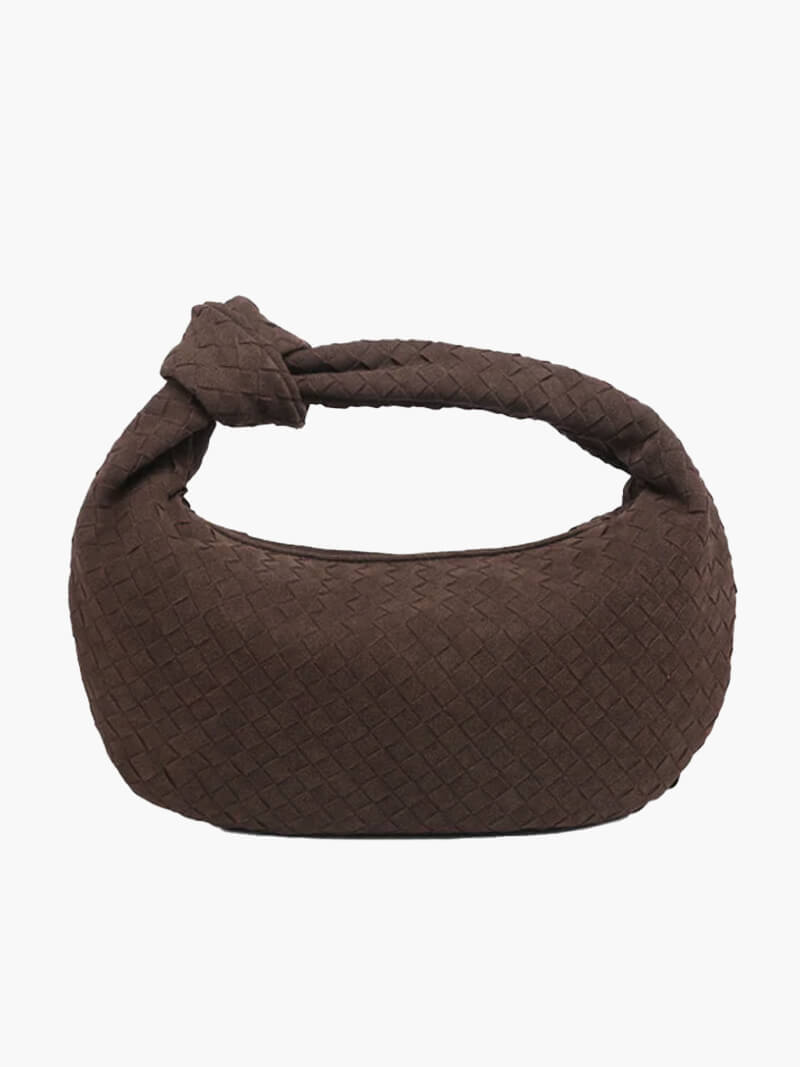 Woven Faux Suede Medium Shoulder Bag with Knot Detail