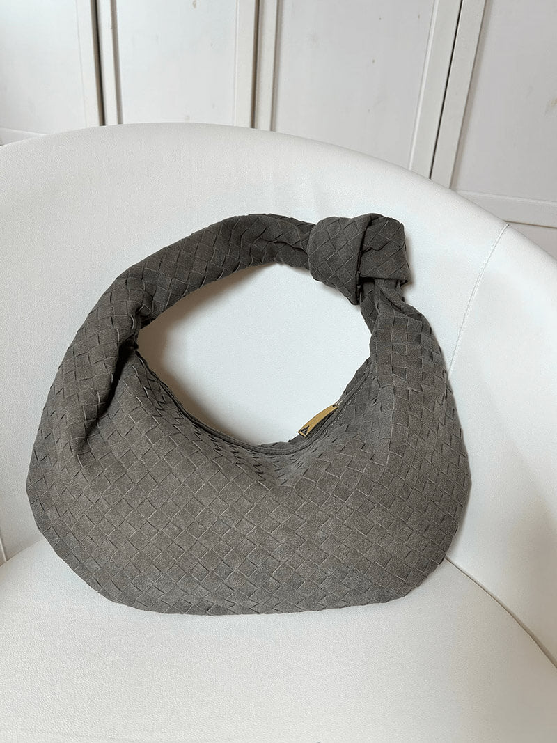 Woven Faux Suede Medium Shoulder Bag with Knot Detail