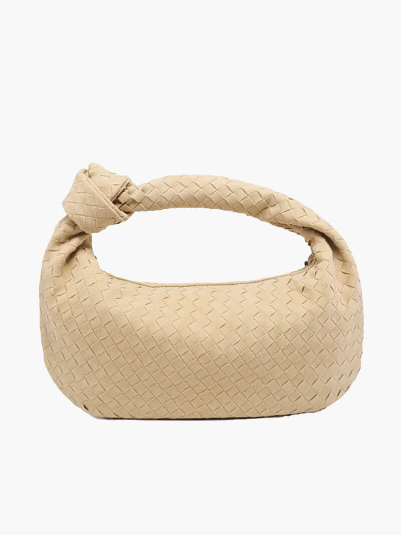 Woven Faux Suede Medium Shoulder Bag with Knot Detail