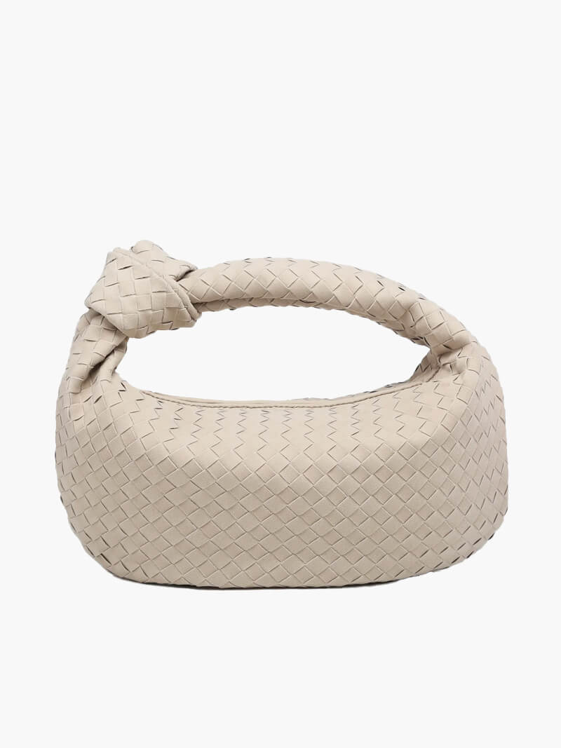 Woven Faux Suede Medium Shoulder Bag with Knot Detail – Creme – view 1