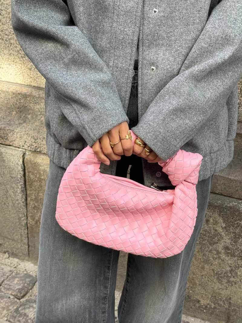 Woven Lattice Vegan Leather Mini Bag with Stainless Steel Hardware