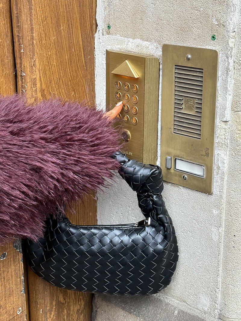 Woven Lattice Vegan Leather Mini Bag with Stainless Steel Hardware