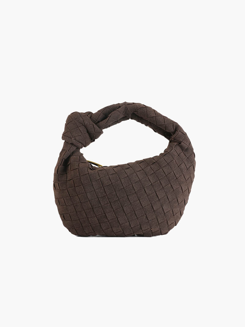 Woven Faux Suede Mini Handbag with Knot Closure – Coffee – view 1