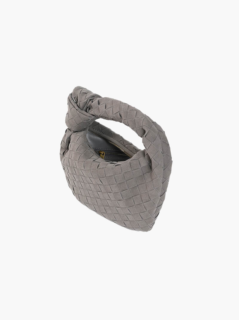 Woven Faux Suede Mini Handbag with Knot Closure