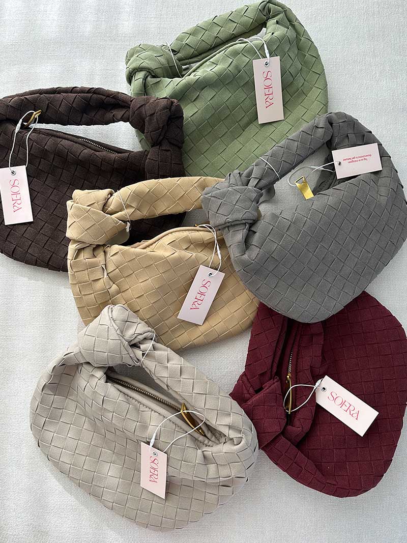 Woven Faux Suede Mini Handbag with Knot Closure – view 9