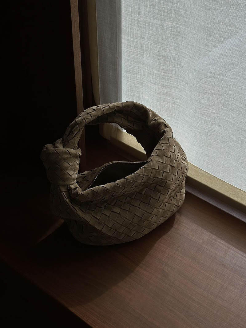 Woven Faux Suede Mini Handbag with Knot Closure