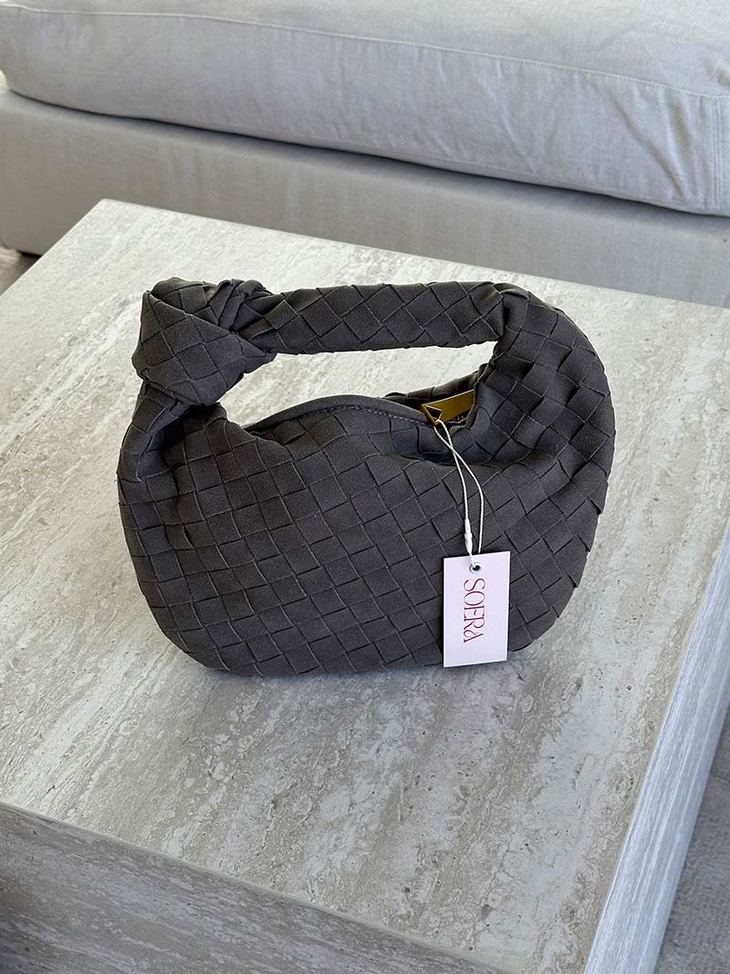 Woven Faux Suede Mini Handbag with Knot Closure