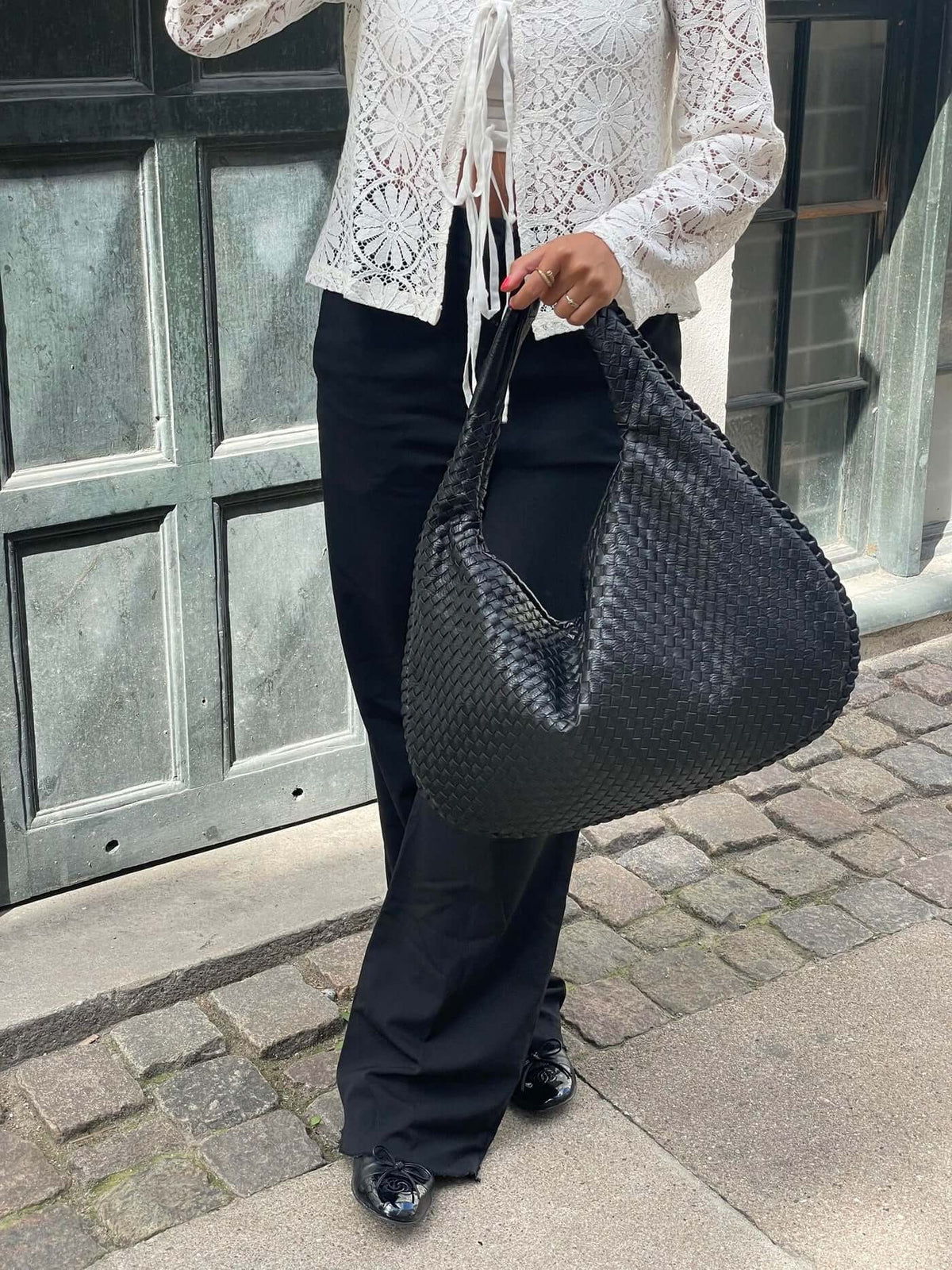 Woven Lattice Vegan Leather XL Structured Satchel Bag – view 2