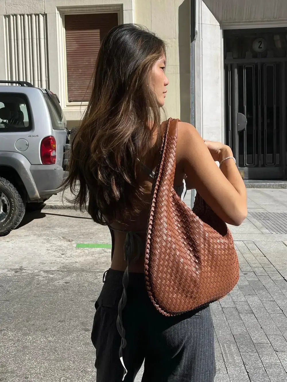 Woven Lattice Vegan Leather XL Structured Satchel Bag – view 11