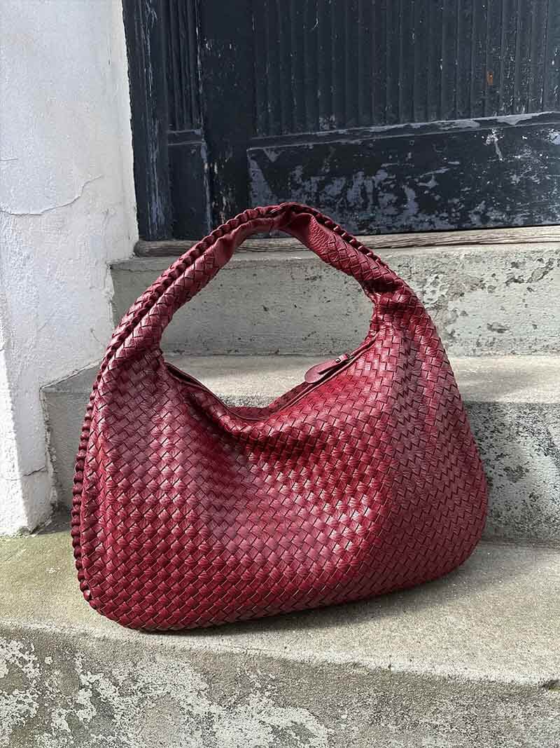 Woven Lattice Vegan Leather XL Structured Satchel Bag