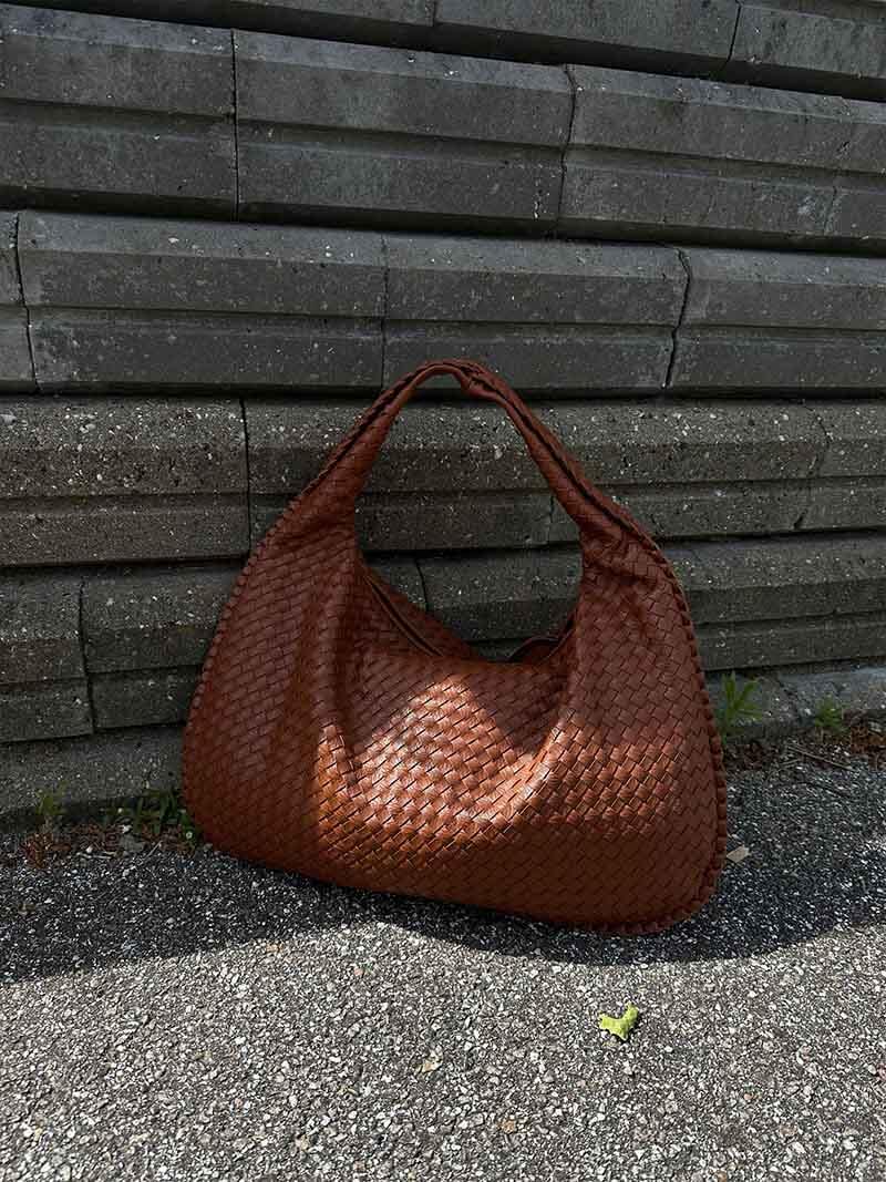 Woven Lattice Vegan Leather XL Structured Satchel Bag