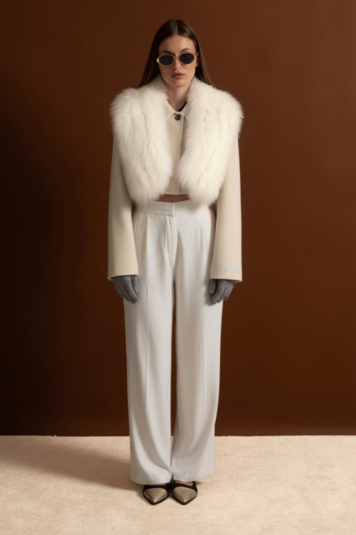 Wool and Cashmere Boxy Cropped Jacket – Ivoire – view 3