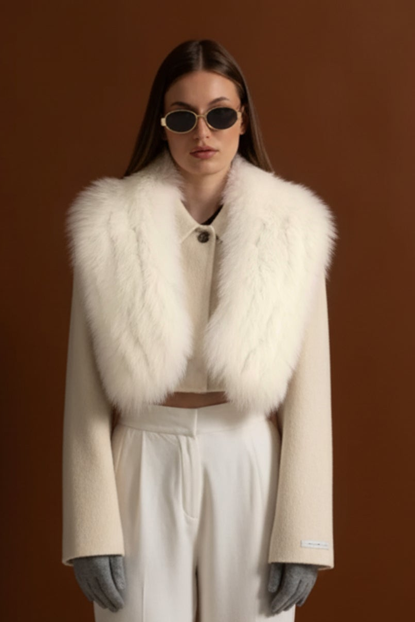 Wool and Cashmere Boxy Cropped Jacket – Ivoire