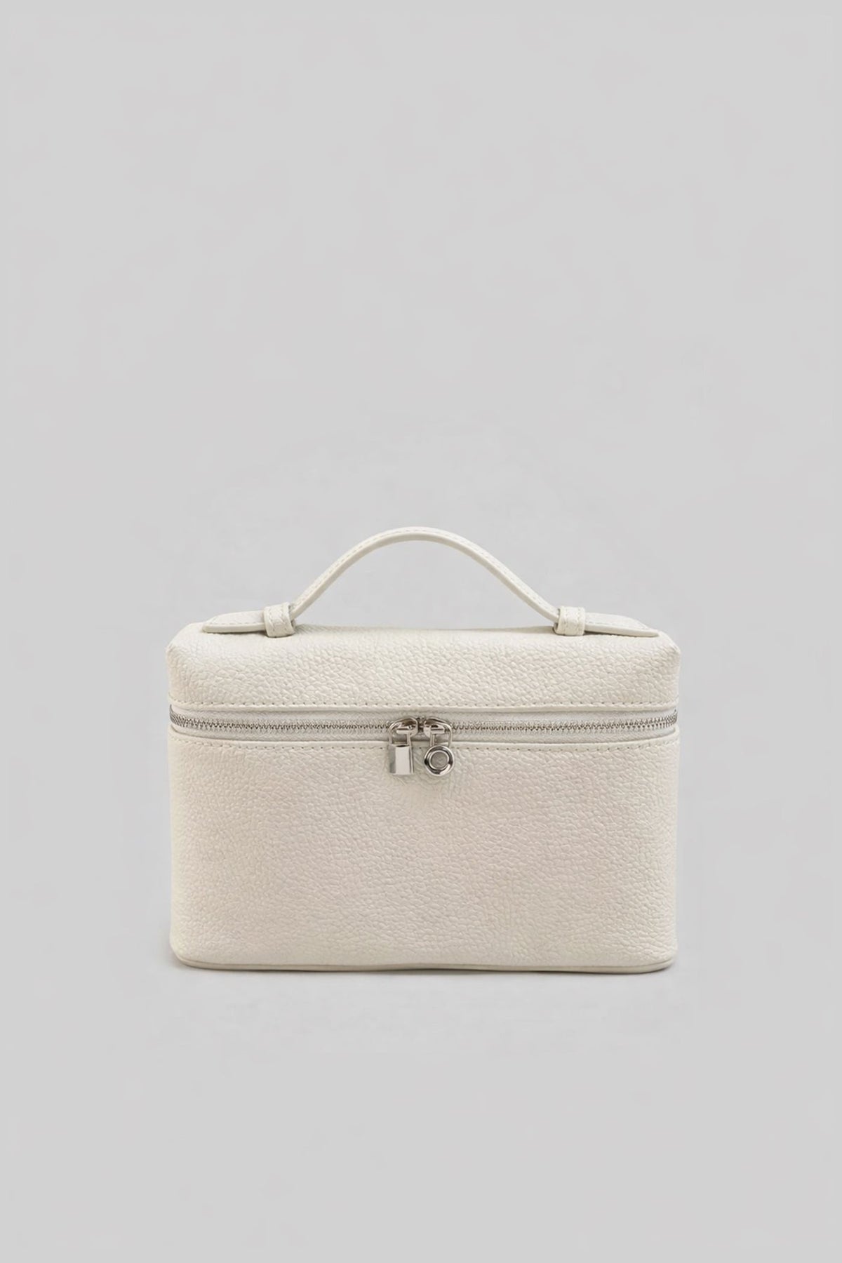 Structured Pebbled Leather Vanity Bag with Top Handle – White – view 2