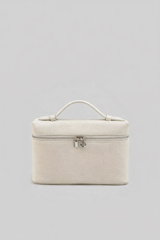 Structured Pebbled Leather Vanity Bag with Top Handle – White – view 2