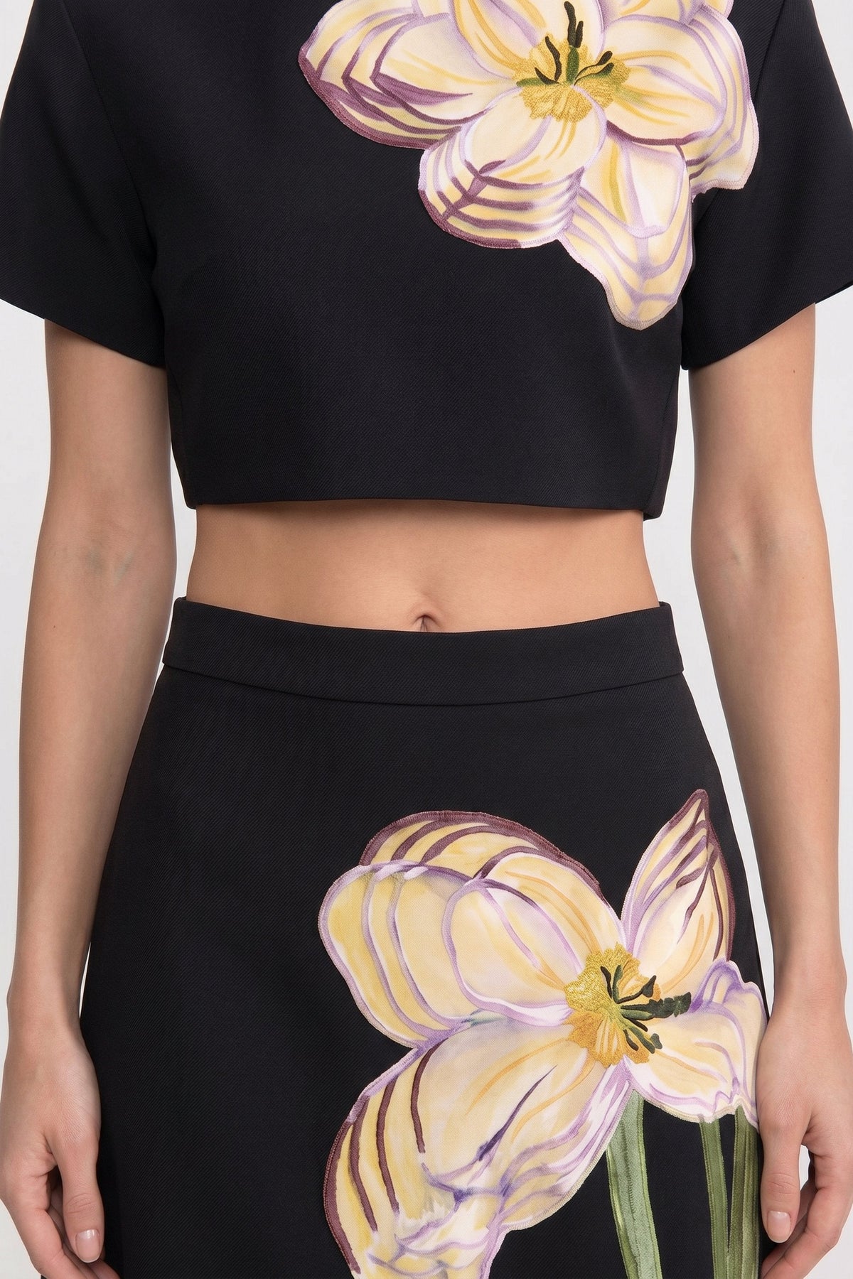 Iris Floral Print Crop Top and A-Line Maxi Skirt Co-ord Set – Black – view 4