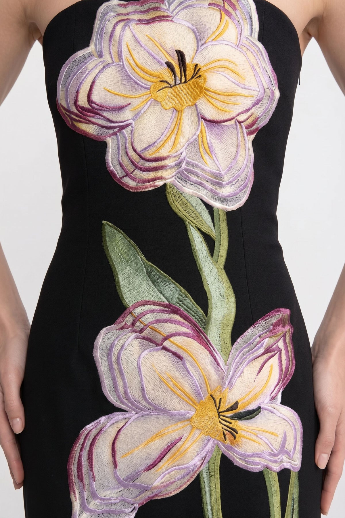Strapless Iris Floral Print Column Maxi Dress – Black – view 5