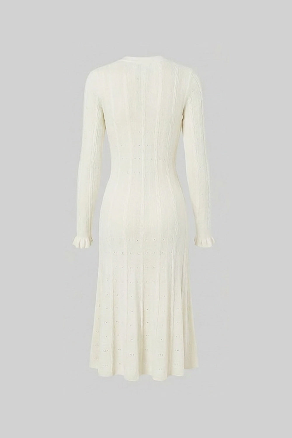 Pointelle Knit Button-Front Midi Dress with Keyhole Neck – Ivory – view 5