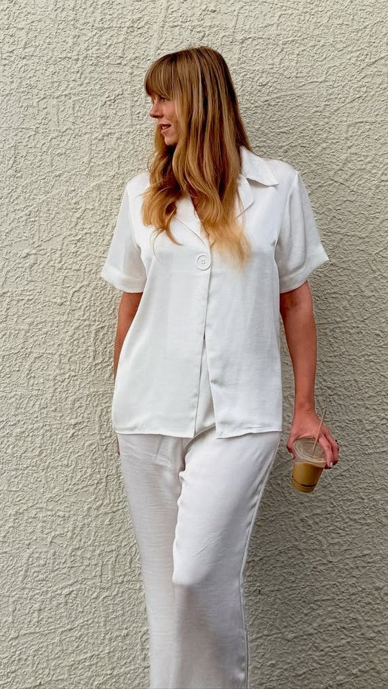 Imogen Polo Collar Oversized Button Shirt – Cream – view 13