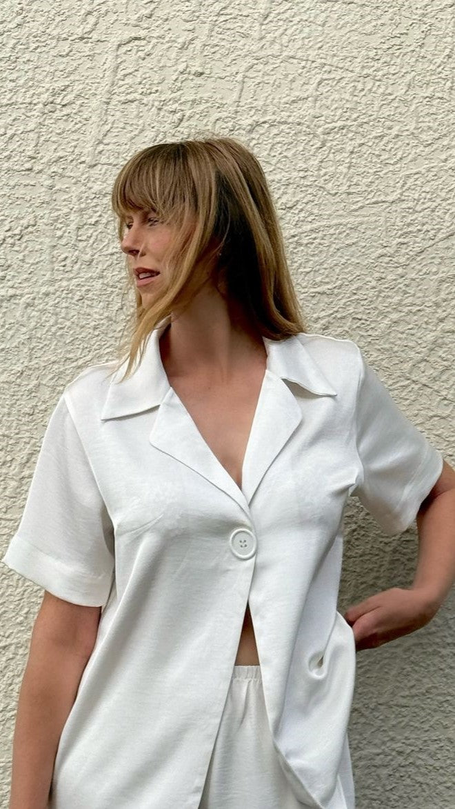 Imogen Polo Collar Oversized Button Shirt – Cream – view 22